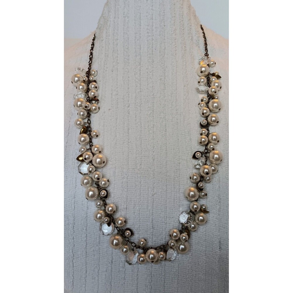 CHLOE & ISABEL Vintage Goldtone Glass & Faux Pearl Beaded Necklace w/ Dustbag F